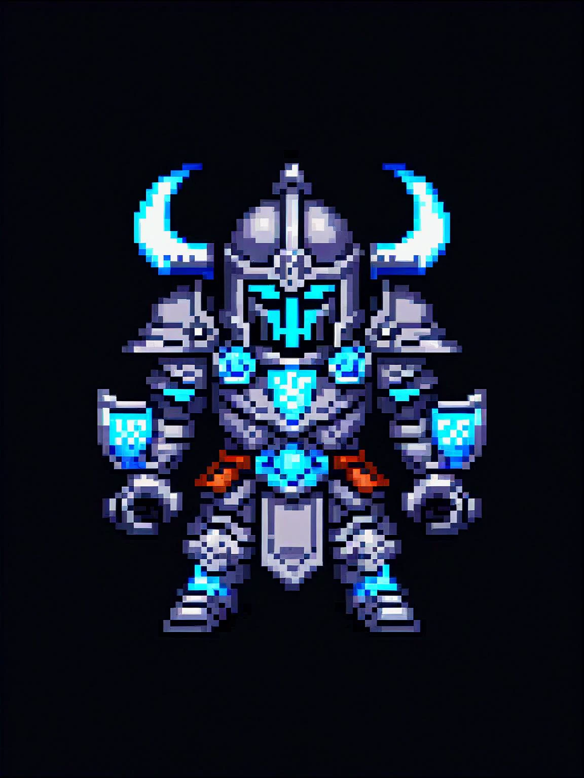 pixel art, cartoon illustration, glowing runic armor plate, simple black background, game icon