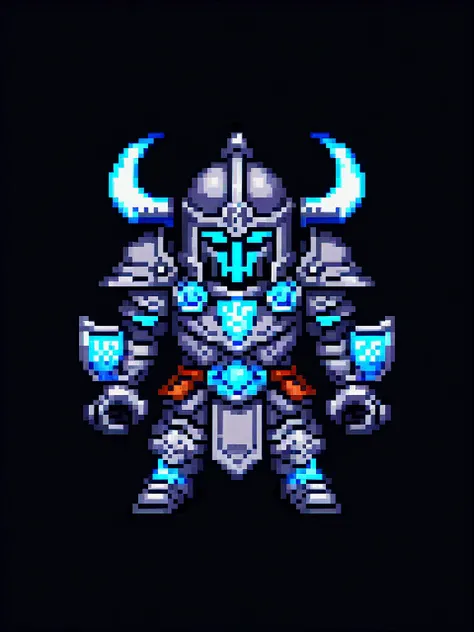 pixel art, cartoon illustration, glowing runic armor plate, simple black background, game icon