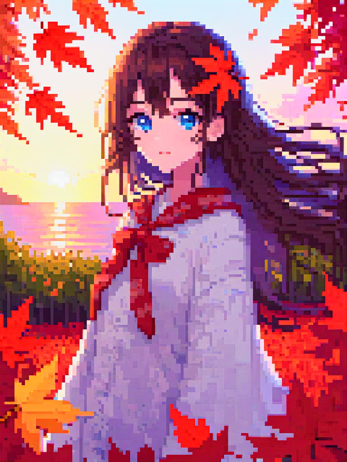 Anime girl in a white dress with red bow and blue eyes - SeaArt AI