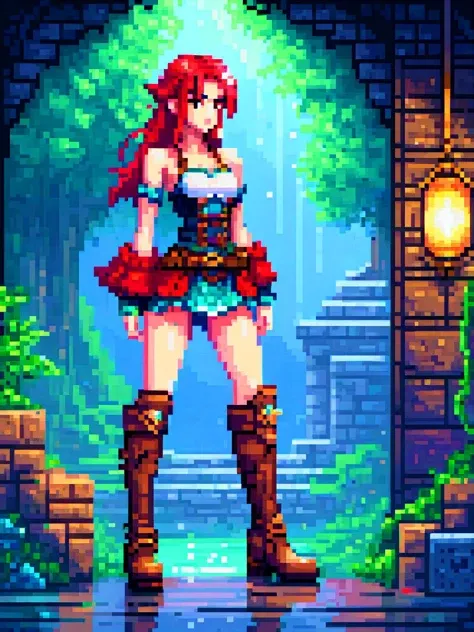 Pixel art fantasy art woman standing, boots