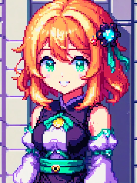 pixel art, 1girl, cute, bust up, light smile, 32 bit game style