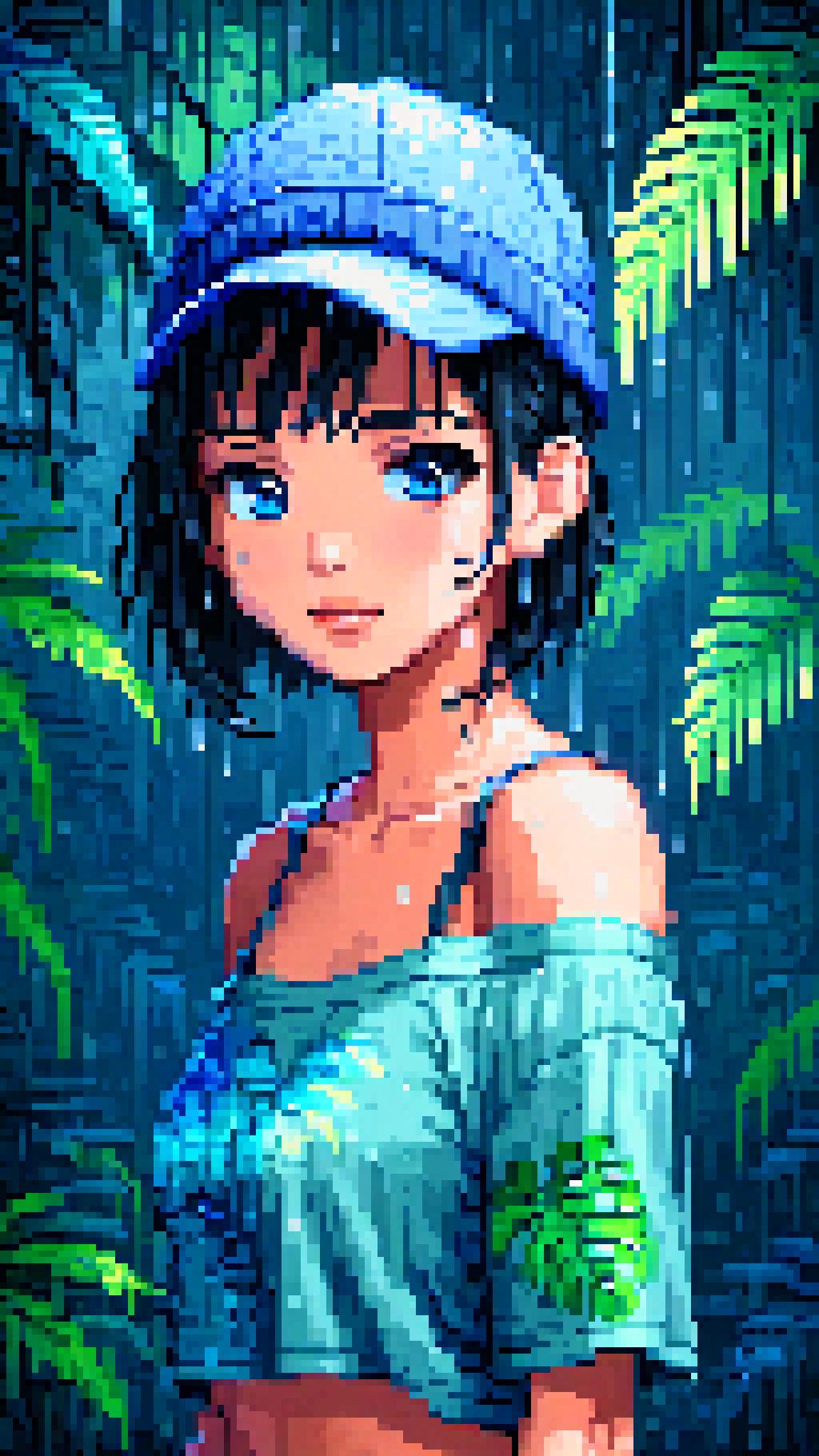 A close up of a woman in a blue top and hat - SeaArt AI
