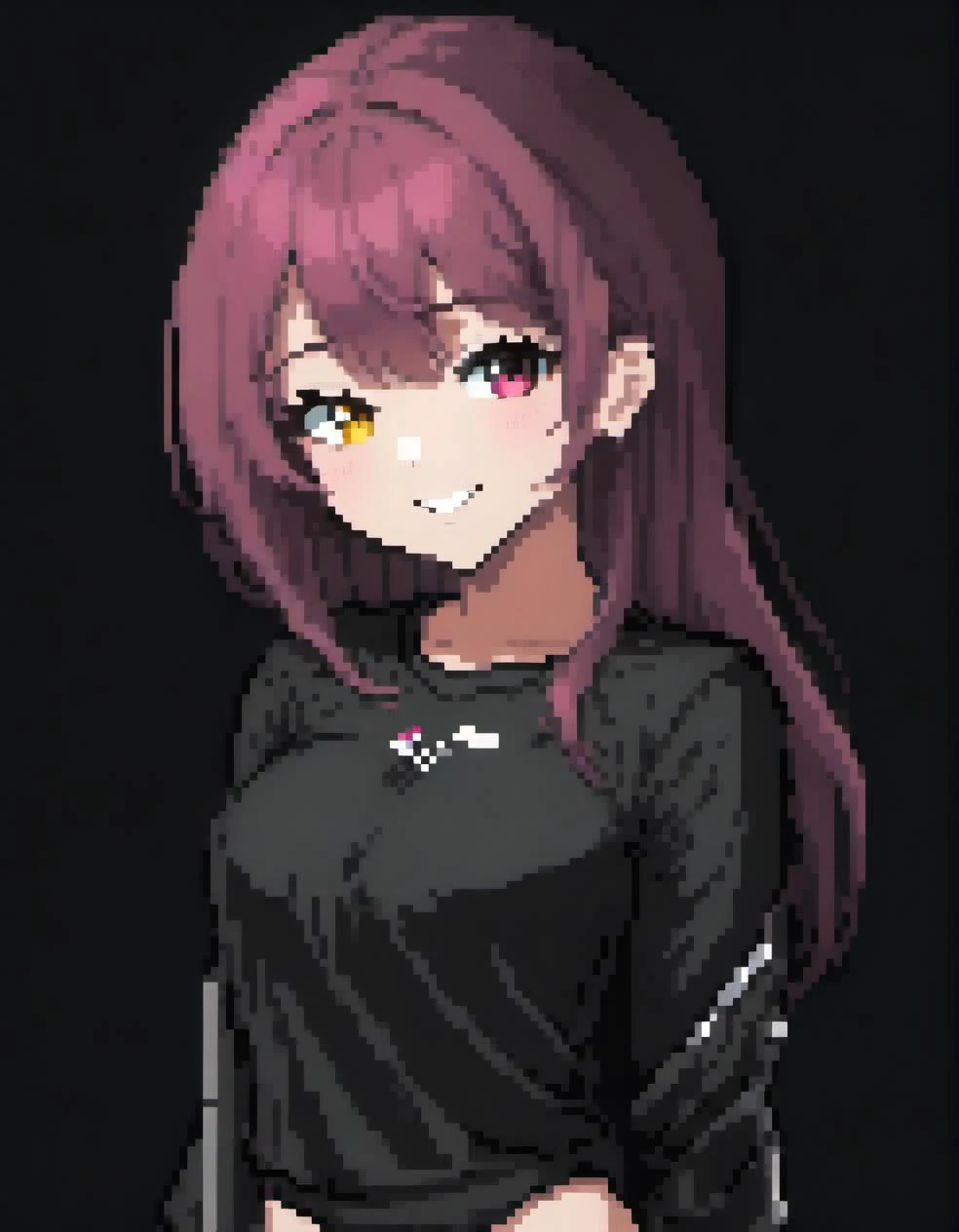 (Pixel art:1.2), 1girl, <lora:Houshou_Marine:.8>, black background, seductive smile