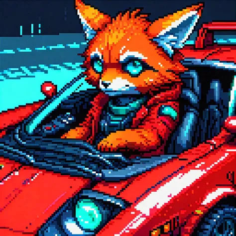 pixel art, digital oil pastel on canvas, animal, furry, upper body of a cyberpunk red sportscar