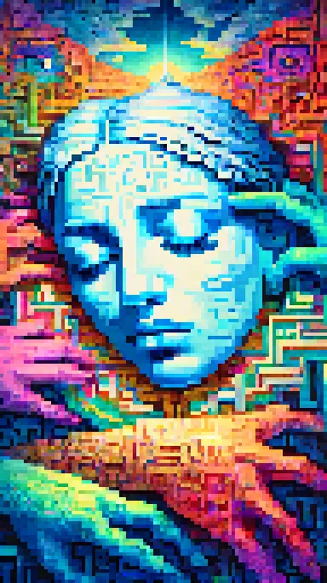 pixel art, 16 bit, (masterpiece, best quality, high resolution), white hands emerging from a singularity, sleeping face, many hands, vortex, intricate detail, 8k, hdr, World tapestry, fantasy art, conceptual art, surrealism, renaissance painting, colorful, hyperrealism, Flemish baroque, bright neon Alberto Seveso, Igor Morski, Beksinski, Picasso, Broken T, Maze Background, Stunning, Ultra HD, Realistic, Highly Detailed, UHD Drawing, Pen and Ink, Perfect Composition, Beautiful and Detailed Insanely Detailed Octane Rendering, Trending in Artstation, Art Photography 8k, photorealistic concept art, smooth natural volumetric cinematic perfect light