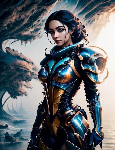 a woman, <lora:LadyBra:0.7>big bulky futuristic armor, art, foggy, android heroine, <hypernet:Stylizara:0.7>  <lora:Aeon_Flux_dataset:0.6>