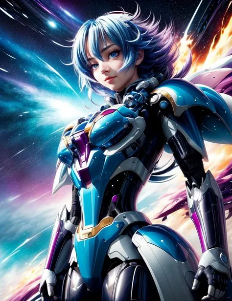 a woman, <lora:LadyBra:0.7> epic, android heroine, incredibly powerful Anime Girl, created by Hideaki Anno, by Katsuhiro Otomo, by Rumiko Takahashi, Movie poster style, box office hit, a masterpiece of storytelling, main character center focus, monsters , mech creatures locked in combat, nuclear explosions paint sky, highly detailed <lora:BlaStyliz:0.5>