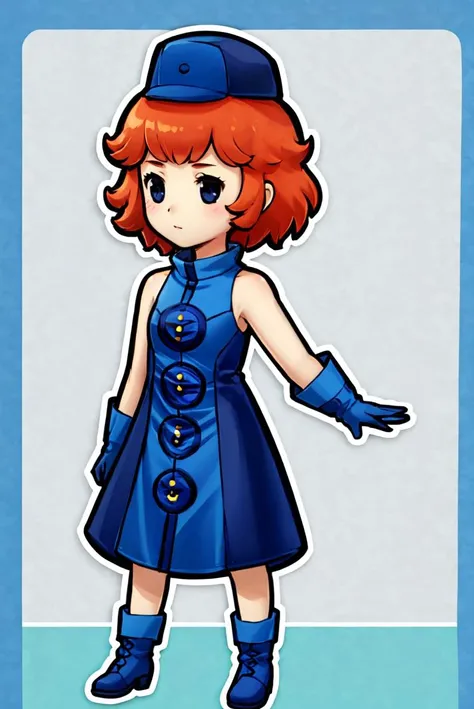 (masterpiece, best quality, beautiful detailed eyes, intricate details), 4k, 1girl, solo, red hair, medium hair, black eyes, white background,medium brests <lora:Velvet-Room-F-OutfitV1_Fp:1> velvetfoutfitv1, hat, bare shoulders, gloves <lora:PaperMario-10:0.7> chibi