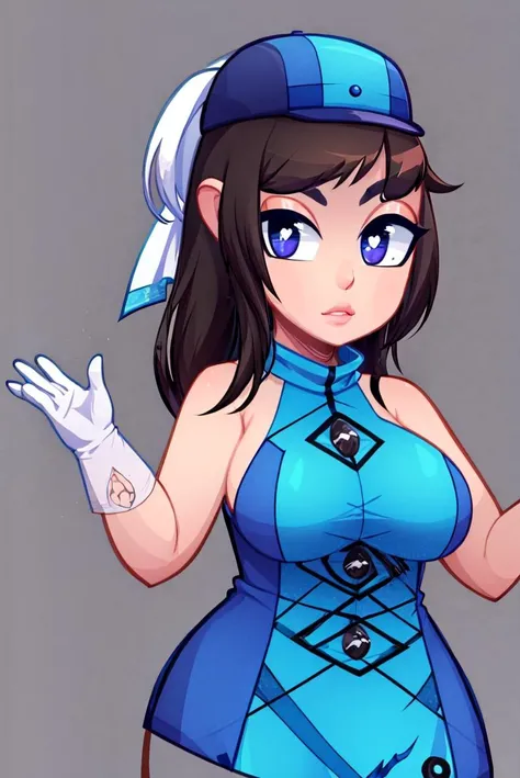 (masterpiece, best quality, beautiful detailed eyes, intricate details), 4k, 1girl, solo, standing, black hair, long hair, grey eyes, white background, large breasts <lora:Velvet-Room-F-OutfitV1_Fp:1> velvetfoutfitv1, hat, bare shoulders, gloves <lora:hp-style-10:1>