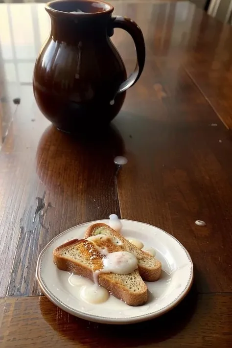 photo of  delicious toast on a plate, (cum on toast, cum dripping down toast:1.1) <lora:cum_b1:0.9> , realistic, (masterpiece:1.3), (best quality:1.3), beautiful, (intricate details), unity 8k wallpaper, ultra detailed, beautiful, aesthetic, perfect lighting, <lora:add_detail:0.25>