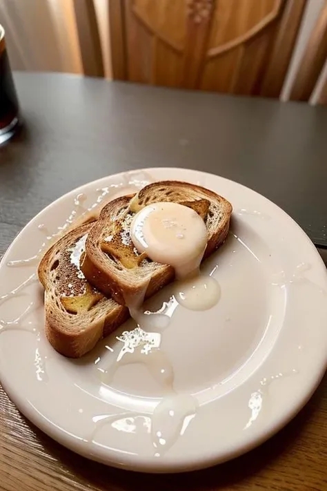photo of delicious toast on a plate, (cum on toast, cum dripping down toast:1.1) <lora:cum_b1:0.9> , realistic, (masterpiece:1.3), (best quality:1.3), beautiful, (intricate details), unity 8k wallpaper, ultra detailed, beautiful, aesthetic, perfect lighting, <lora:add_detail:0.25>