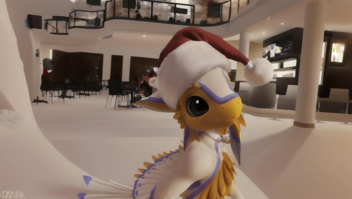 <lora:vrcfurry_v3.1:0.78> <lora:avaliV1-medium:1> <lora:fluffyrock-quality-tags-v2.1.1-vpred:1>
detailed rendering of a cute male avali wearing a (santa hat:1.2)
yellow face, white forehead, detailed feathers
bust shot, bent over with tail up high
by red-izak