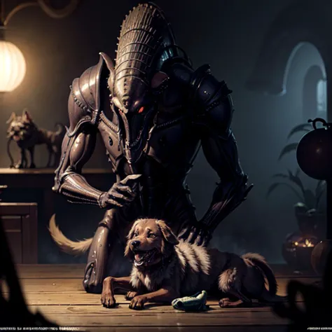 <lora:alien_lora:1> <lora:zerg-basic:0.5> <lora:thalassophobia1:0.9> masterpiece, best quality, extremely detailed CG unity 8k wallpaper, (dog:1.5), bigbadejo alien_monster, zerg, dog inside a dark murky cave