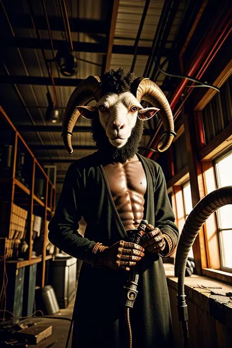 mutated occult sheep people, mechanical accents, wires, pipes,  in a factory<lora:gigersAlienFactory_11768:.8>