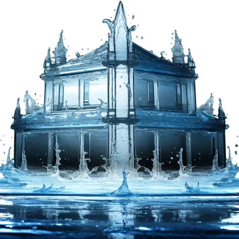 a (watercd:1.2, brightness, transparent:1.3) villa, building model, (abstract:1.3), (solo:1.2), standing, water drop, dropping, <lora:watercd-000013:0.9>, no humans, high quality, masterpiece, realistic, photorealistic, (outdoors, on the surface of the water, the water splashed in all directions, full  body, close-up),