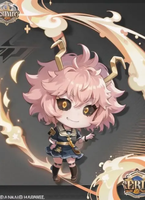 ((best quality)), ((highly detailed)), masterpiece, ((official art)), (detailed eyes, deep eyes), (1girl), <lora:minaAshidoMyHero_v10:.8>, Mina Ashido, yellow eyes, black sclera, schoolgirl, smirk, <lora:makeItChibi_v10:1>, cb_version, chibi, chibi version of anime girl