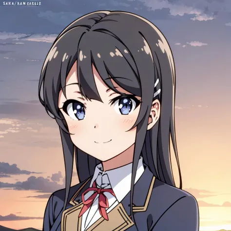 sakurajima mai, <lora:SakurajimaMai:0.7> ,masterpiece, best quality,1girl, school uniform, rabbit-shaped hairpin, smile