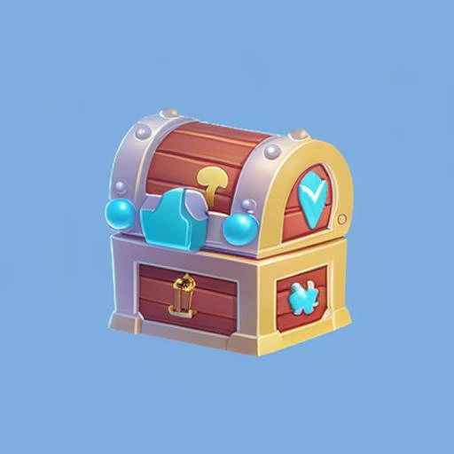 gameicon,masterpiece,best quality,ultra-detailed,masterpieces,The image features a cartoon treasure chest with a cat pattern, a technological style, and a cute white color,The blue color of the chest is rated at 0.5,HD,Transparent background, 3D rendering2D, Blender cycle, Volume light,No human, objectification, fantasy <lora:3d:0.4> <lora:baoxiang:0.4>