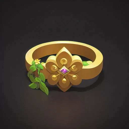 Intricate magic ring made of vines, cartoon, flower, game icon, (master work)
