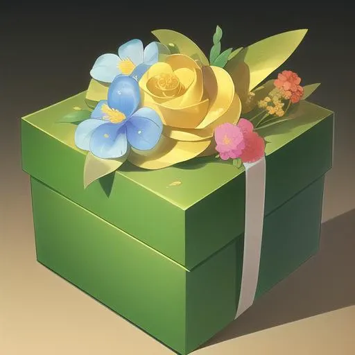 A box full of gold, blue Japanese gold, leaves, flowers, cute, exquisite, with a bear flower on the top (master's work)