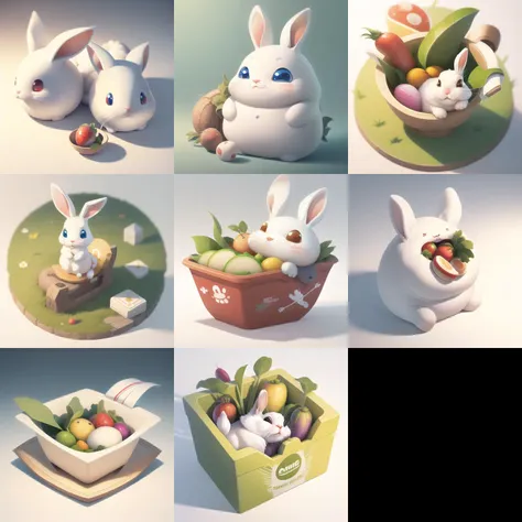 Masterpiece,High Quality,High resolution,The highest resolution,White background,Complicated details,Highest quality,game icon,game icon institute,cartoon_style,full body,Sitting,Rabbit,Take the radish,