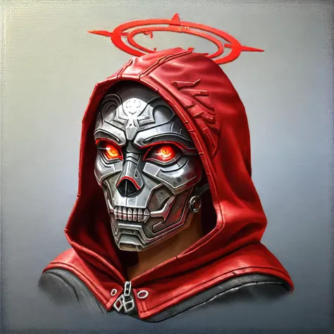 score_9, score_8_up, score_4_up,The mask of the Red Death, mask, dark red hood,skull,photorealism,only the head,metal mask,Only the mask,engraving, engraving on the mask,The red halo,cyberpunk,hitach, glow eyes, red eyes, hood