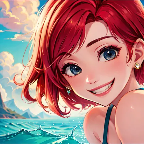 ariel, 8k uhd, high quality, dramatic, cinematic, smiley face, grin, <lora:princess_test1:0.5>, <lora:gyaru_grin_v1.0:0.5>,