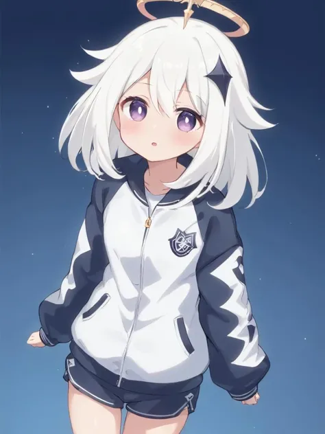 Simple background,Bright white hair,Short hair details,Fluffy tail,Men,doll,white hooded,shorts,light white fur,White ears,