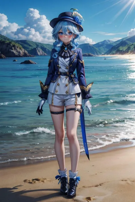 <lora:FurinaGI_00_01:0.6>, (masterpiece), (best quality), (detailed background, best lighting), ultra-detailed, highly detailed, (blush), solo,
<BRAKE>
(beach:1.4), forest, stone, on grass, on beach, (colorful flowers), shadow, sunlight, warm, side lighting,
<BRAKE>
frna, 1girl, long hair, looking at viewer, bangs, blue eyes, shirt, gloves, long sleeves, hat, hair between eyes, jewelry, closed mouth, blue hair, standing, jacket, full body, white shirt, braid, white hair, multicolored hair, earrings, shoes, shorts, black gloves, white gloves, streaked hair, short shorts, thigh strap, swept bangs, white socks, blue jacket, brooch, blue headwear, blue footwear, white shorts, blue gloves, tilted headwear, blue ascot