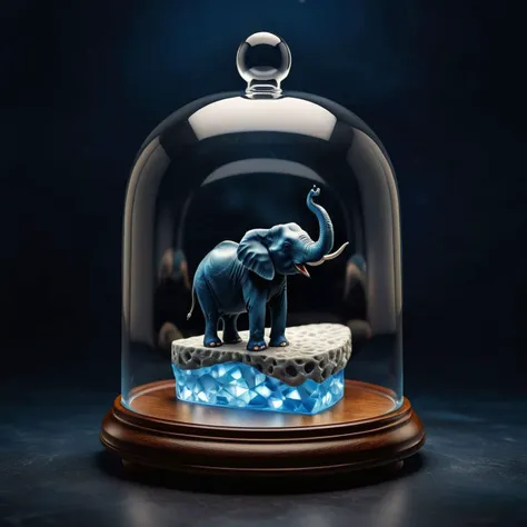 Ultra realistic full body color pencil drawn portrait of  
a glass cheese bell with a tiny elephant inside.
BREAK
Deep dark intense midnight blue  misty background,
Dark theme, dynamic lighting, (soft shadows), (soft focus),  (photo realistic), uhd, 8k