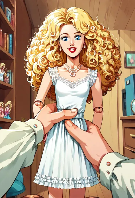 gigantic woman, hud_millirob, 1girl, blonde curly hair, blue eyes, solo, dress, jewelry, retro artstyle, smile, lipstick, dollhouse, playroom, torso grab, indoors,doll joints, pov, pov female hand, from above, (size difference, shrunk,microxl:1.2)
score_9,score_8_up,score_7_up,score_6_up,score_5_up,score_4_up,