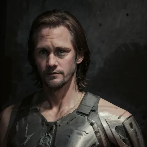 a professional photograph of alexander_skarsgard, <lora:alex_skarsgard_01_768_313samples:0.7>, as johny_silverhand, <lora:johnnySilverhand_v10:0.8>