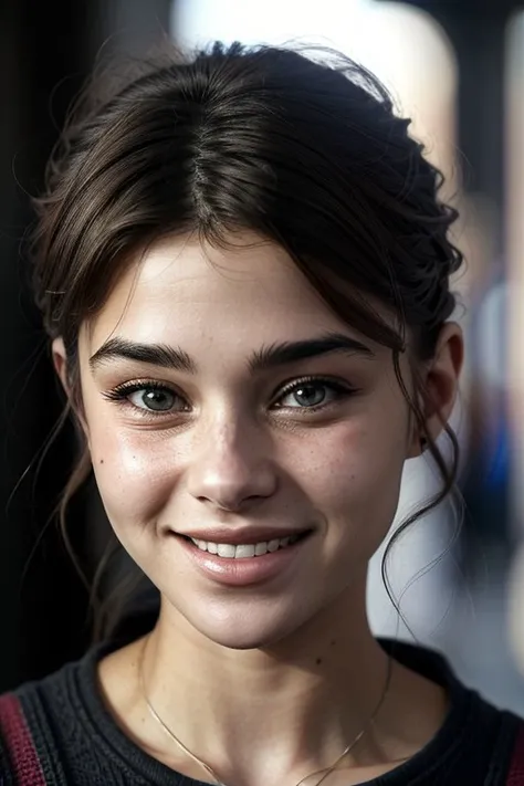 realistic photo of <lyco:sd15_MilanaVino_loha_32_v1-000011:.9> MilanaVino, focus on eyes, close up on face, grinning, hair styled as fluffy pixie, dramatic rim lighting