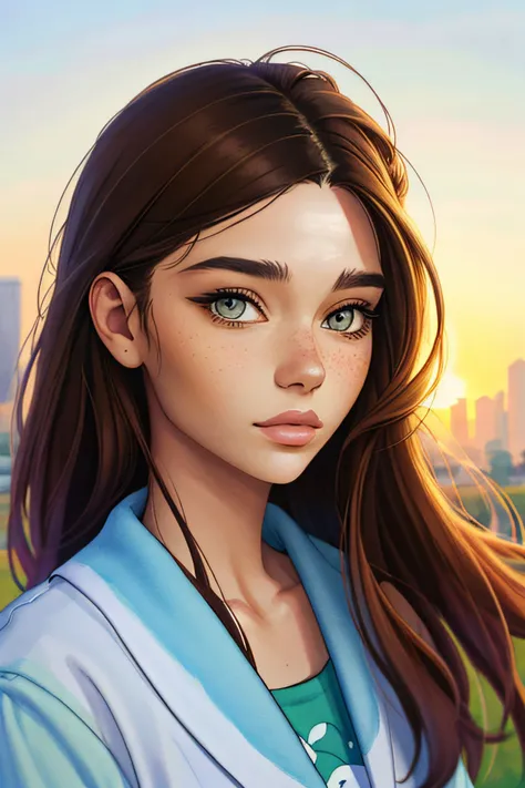 watercolor style portrait of realistic photo of <lyco:sd15_MilanaVino_loha_32_v1-000011:.9> MilanaVino wing eyeliner, face, eyes, sun symbols
