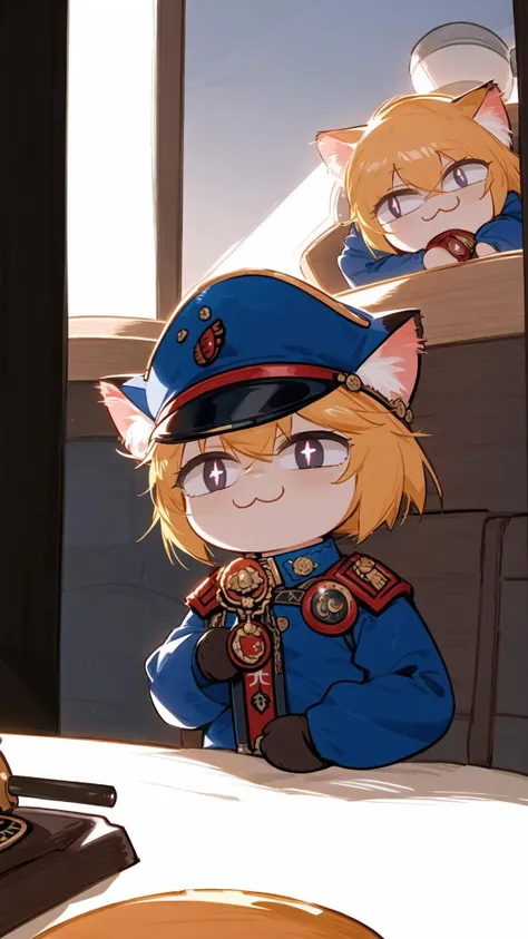 <lora:warhammer 40k imperial guardsman:0.5> warhammer 40k imperial guardsman, BREAK, <lora:necoarc:0.8> necoarc, cat girl, blonde hair, chibi, (slit pupils:1.25), cat ears, :3, BREAK,, masterpiece, best quality, extremely detailed, highly quality, 4k, sharp focus, professional, sharp focus, award winning, cinematic lighting, octane render, unreal engine, volumetrics dtx, Wallpaper,