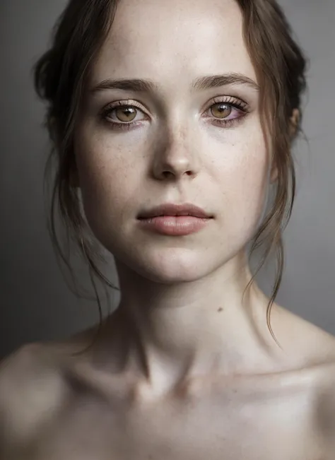 raw upper body photo of a beautiful cute young irish woman, topless, skin moles, detailed skin, cinematic shot, indoors, haze lighting, autofocus