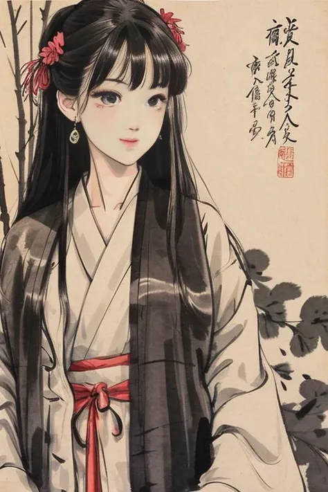 Sitting on the bamboo chair was a woman with heavy make-up, as beautiful as a beauty in a painting. Opposite the chair was a large mirror about five feet high, and what was reflected in the mirror was a fox. Mr. Jian Ting was too scared to move, and secretly watched what the fox was going to do. The woman suddenly saw the image in the mirror, and hurriedly breathed around the mirror. Immediately, the surface of the mirror seemed to be foggy. After a while, the fox sat back on the chair again, the fog on the mirror slowly disappeared, and when he looked in the mirror again, he saw a beautiful woman. traditional Chinese painting