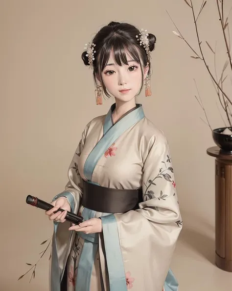 shukezouma, negative space, , shuimobysim ,, portrait of a woman standing , willow branches, (masterpiece, best quality:1.2), traditional chinese ink painting, <lora:shuimobysimV3:0.7>, modelshoot style, peaceful, (smile), looking at viewer, wearing long hanfu, hanfu, song, willow tree in background, wuchangshuo, <lora:MoXinV1:0.0.5> <lora:shukezouma:0.2> <lora:shukezouma_v1_1:0.3>