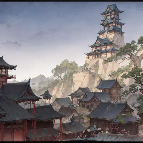 masterpiece, best quality,
 <lora:Moxin_10:0.4>, <lora:Moxin_Shukezouma11:0.3>, bonian, shukezouma, 
fantastic composition, old chinese town, many building, beauty sky detail