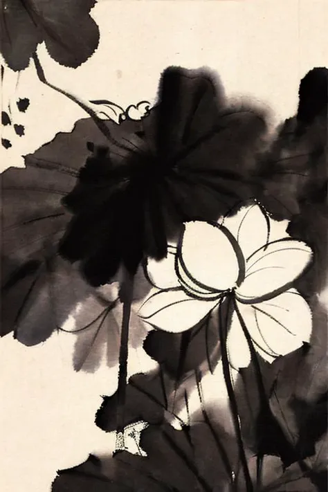 shukezouma, negative space, shuimobysim, (Minimalism:1) , lotus, <lora:shuimobysimV3:0.8> <lora:shu:1>