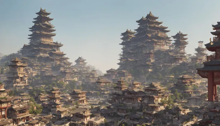 masterpiece, best quality, <lora:Moxin_10:0.5>, <lora:Moxin_Shukezouma11:1>, bonian, shukezouma, fantastic composition, mix of old chinese and japanese and european and egyptian town, many building, beauty sky detail, realistic, realism, detailed, best detail, cyberpunk aesthetic, futuristic settings