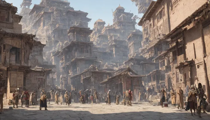 masterpiece, best quality, <lora:Moxin_10:0.5>, <lora:Moxin_Shukezouma11:1>, bonian, shukezouma, fantastic composition, mix of old chinese and european and egyptian town and roman city, many building, beauty sky detail, realistic, realism, detailed, best detail, cyberpunk aesthetic, futuristic settings
