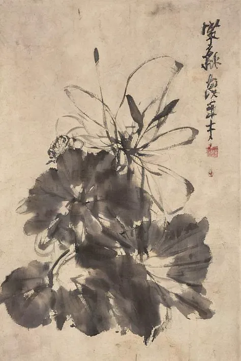 shukezouma, negative space, shuimobysim, (Minimalism:1) , lotus, <lora:shuimobysimV3:0.8> <lora:shu:1>