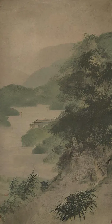 Moxin, (ecchi0.5), (trees:0.5), (flowers:0.6) ,(birds:0.2), (bamboo0.1), lakes, Hangzhou,Ink and landscape painting<lora:Moxin_10:0.8>