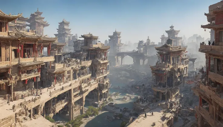 masterpiece, best quality, <lora:Moxin_10:0.5>, <lora:Moxin_Shukezouma11:1>, bonian, shukezouma, fantastic composition, mix of old chinese and european and egyptian town and roman city, many building, beauty sky detail, realistic, realism, detailed, best detail, cyberpunk aesthetic, futuristic settings