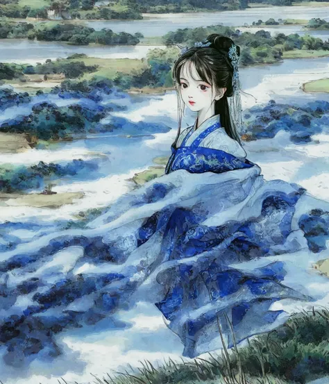 unparalleled masterpiece, ultra realistic 8k CG, perfect artwork, wallpaper,
shuimobysim, <lora:shuimobysim:0.8>, ((full_body:1.2)) shot of, ((1girl)), wearing blue and white hanfu, <lora:lora-hanfugirl-v1-5:1>,standing on the bound and looking at viewer, bare shoulders, (ecchi:0.5), (trees:0.9), (flowers:0.8) ,(birds:0.2), (bamboos:0.9), ((lakes)), Hangzhou, ,badashanren , badashanren in background,