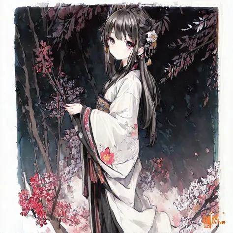 (white background:1.4), ((tachi-e)), original,(illustration:1.1),(best quality),(masterpiece:1.1),(extremely detailed CG unity 8k wallpaper:1.1), (colorful:0.9),(panorama shot:1.4),(full body:1.05),(solo:1.2),
(ink splashing),(color splashing),((watercolor)),
clear sharp focus,{ 1girl standing },((chinese style )),(flowers,woods),outdoors,rocks,
looking at viewer, make happy expressions,soft smile,pure,beautyfull detailed face and eyes,beautyfull intricacy clothing decorative pattern details,
black hair,black eyes, <lora:Moxin_10:0.7>