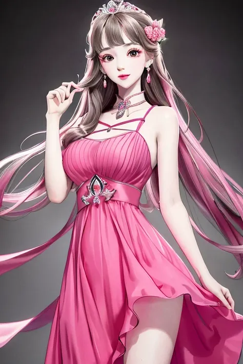 best quality, masterpiece, highres, 1girl,pink dress,Beautiful face, <lora:Moxin_1010:0.5>
