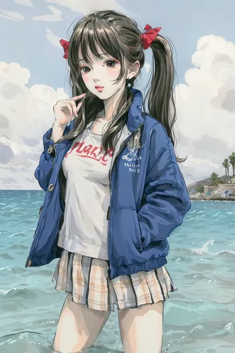 <lora:Moxin_10:0.8>, (best quality, masterpiece:1.2), ultra high res, 1 girl, sea, jacket