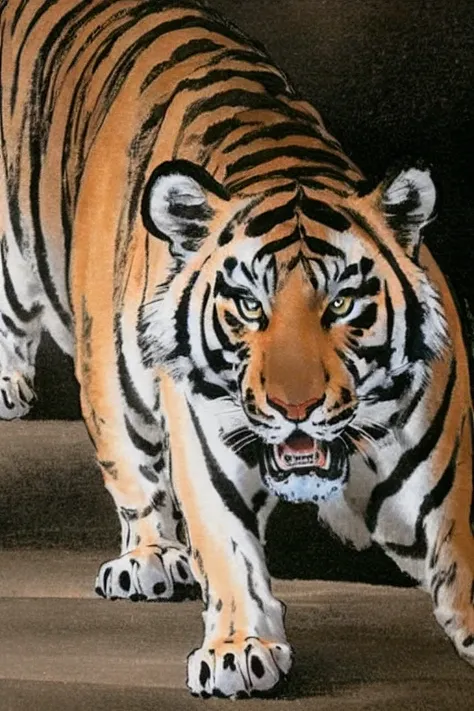 man fighting a tiger, dynamic <lora:moxin:0.85>